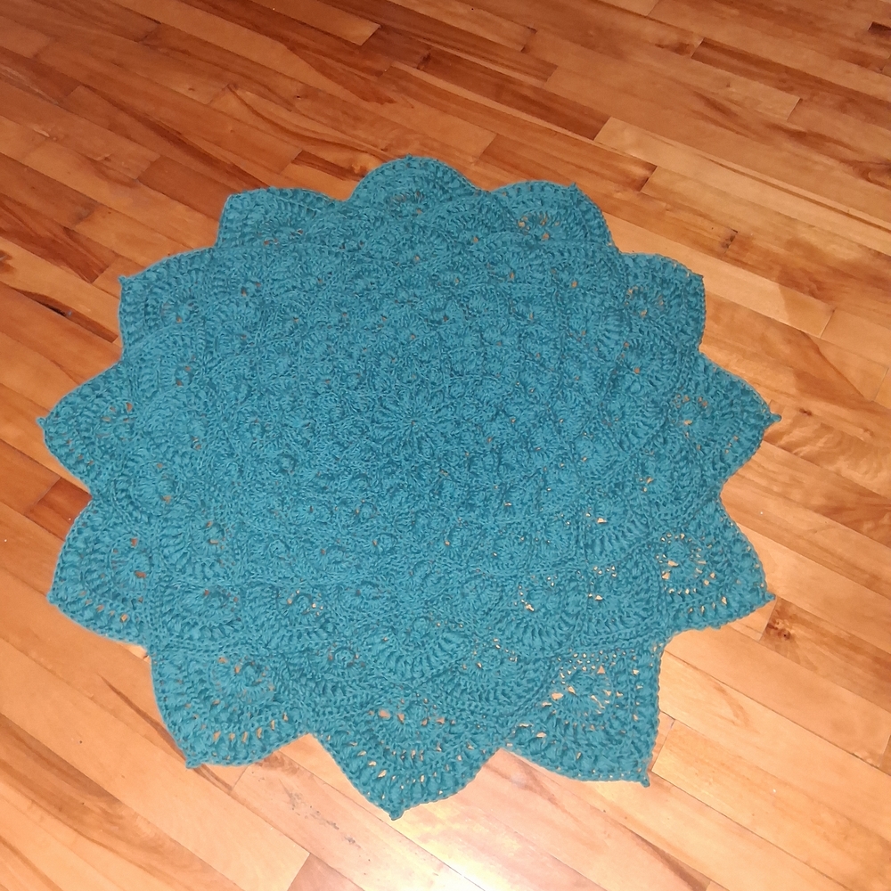 Teal Crochet Round Rug
